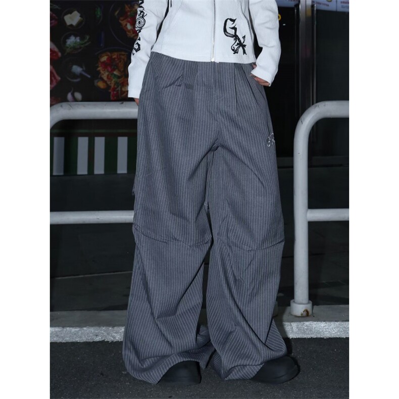 美式复古条纹工装裤男宽松阔腿裤子痞帅高级感直筒西裤LB0344-p55,男装西裤,星座1008