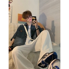 美式复古水洗牛仔短袖衬衫男夏季潮痞帅高级感半袖衬衣10244-P57，男装衬衫，星座1008