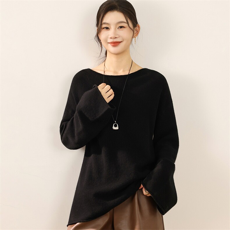 2025年秋季新款纯色大圆领针织衫时尚休闲，女装针织衫/毛衣，暖思雅