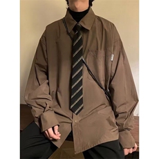 衬衫男刺绣港风潮纯色文艺日系2025春新款ins宽松外套CY1041-P35，男装衬衫，星座412-3
