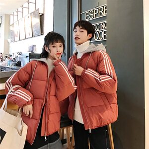 冬季女士面包服手拍棉三条杠情侣棉衣棉服宽松女外套1802/P75