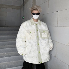 小香风格子棉服男冬季加厚小众高级感情侣棉衣oversize外套潮，男装棉衣，星座410-7