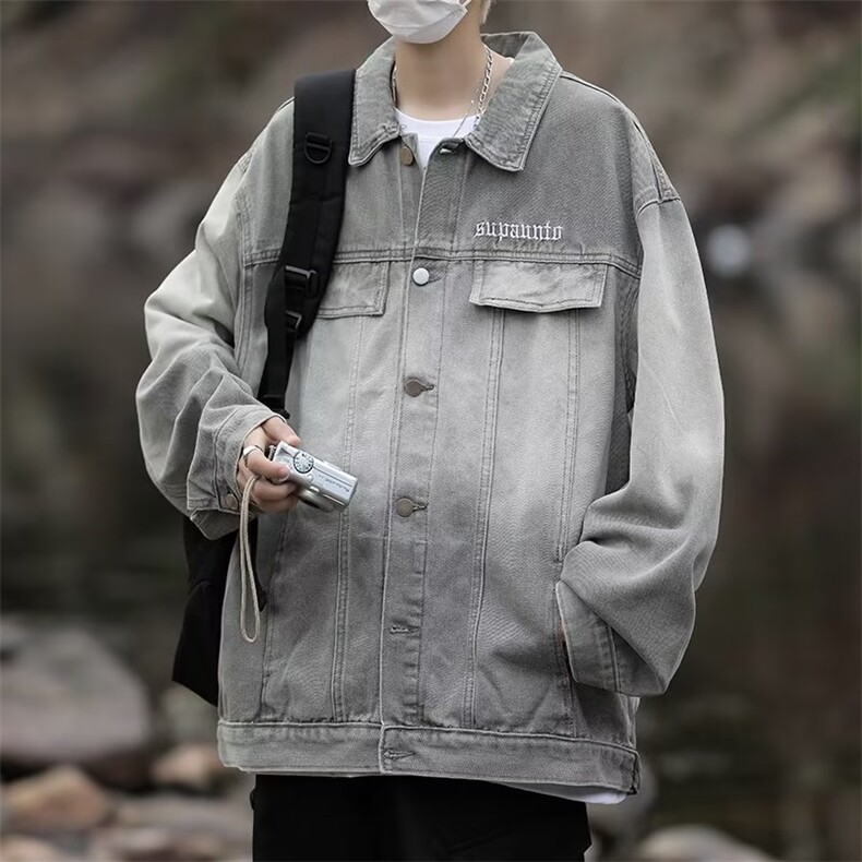 美式复古渐变牛仔外套男春秋季高街潮牌工装夹克GJ8825P70,男装夹克,星座1116-2