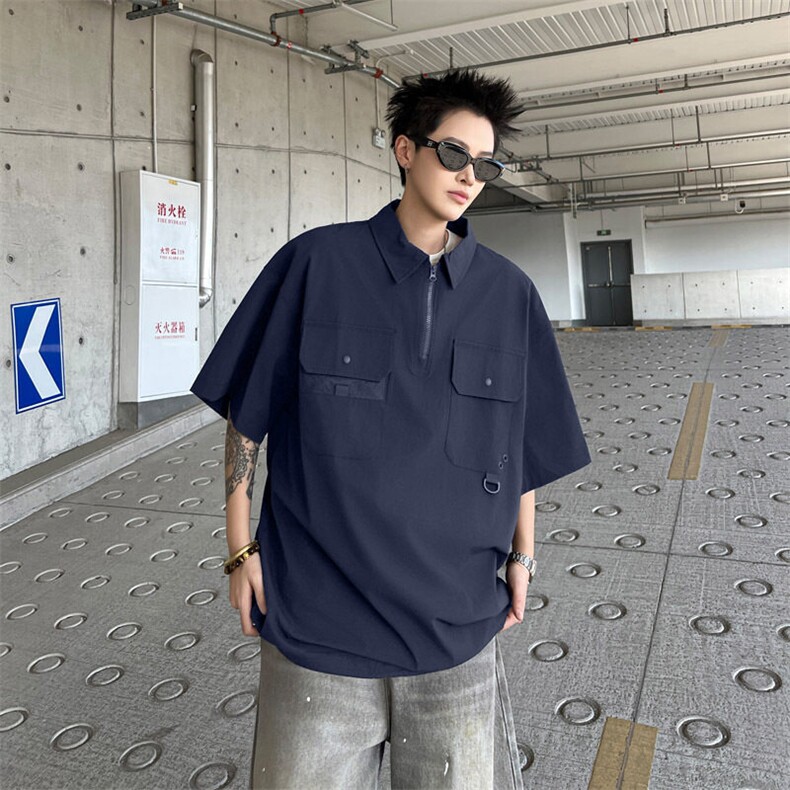 2025新款工装冰丝短袖拉链翻领衬衣速干衬衫潮现货T1860-P39,男装T恤,星座512-3