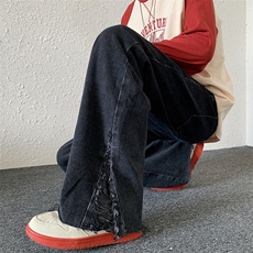 黑色牛仔裤男秋季宽松直筒韩版潮流裤子春秋高街ins长裤N0871-P40，男装牛仔裤，星座308B-1