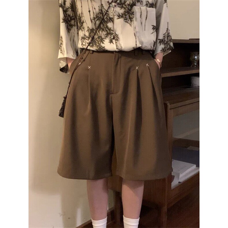 夏美式复古宽松褶皱垂感西裤高级感百搭阔腿设计感休闲裤图片