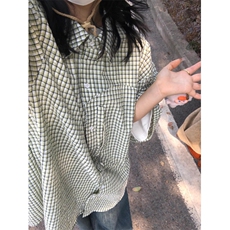 【有货】绿色小方格子衬衫设计感高级感短袖衬衣情侣C120LL-特P45，男装衬衫，星座1007（原301D）
