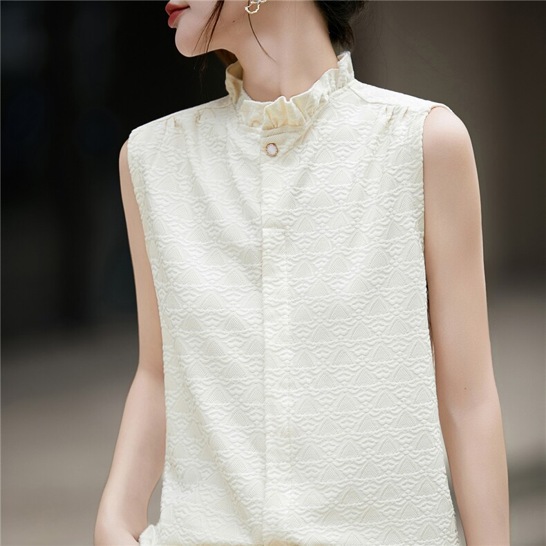 2025年秋季套头双色木耳边无袖时尚百搭休闲，女装针织衫/毛衣，朝贺羊绒