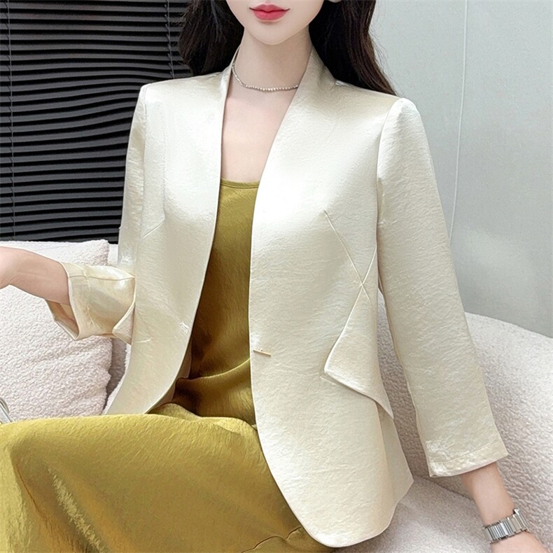 女士时尚气质百搭丝滑缎面西服外套,女装西装,佳绒高端店