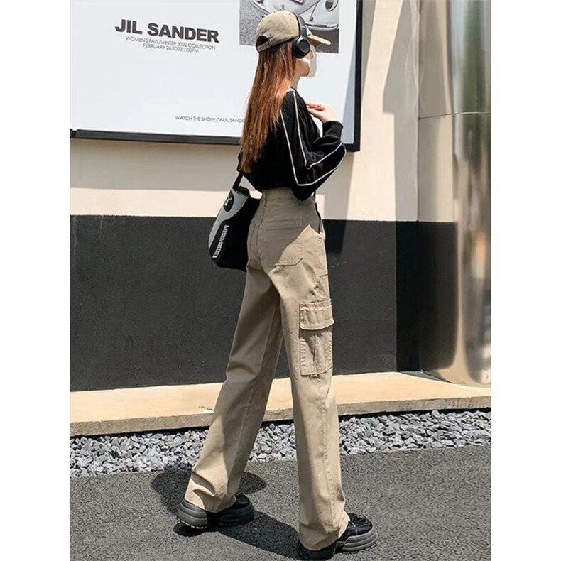 卡其色高腰直筒工装裤女春装2025年新款宽松显瘦休闲阔腿牛仔裤子,男装牛仔裤,星座506A