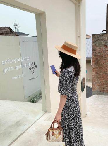 翻领碎花裙，女装，HE