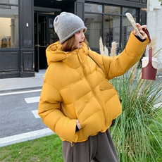 韩系橙色立领羽绒服女冬2025新款超火好看高级小众保暖加厚短外套，女装羽绒服，2D143