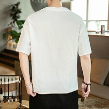2021夏季新风日系大码男已注册印花亚麻短袖棉麻T恤T1003-P35，男装T恤，电商A001