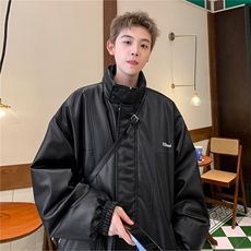 港风2025冬装宽松立领加厚pu皮棉衣外套潮男女冬季棉服S277-P128，男装皮衣，电商A233-1