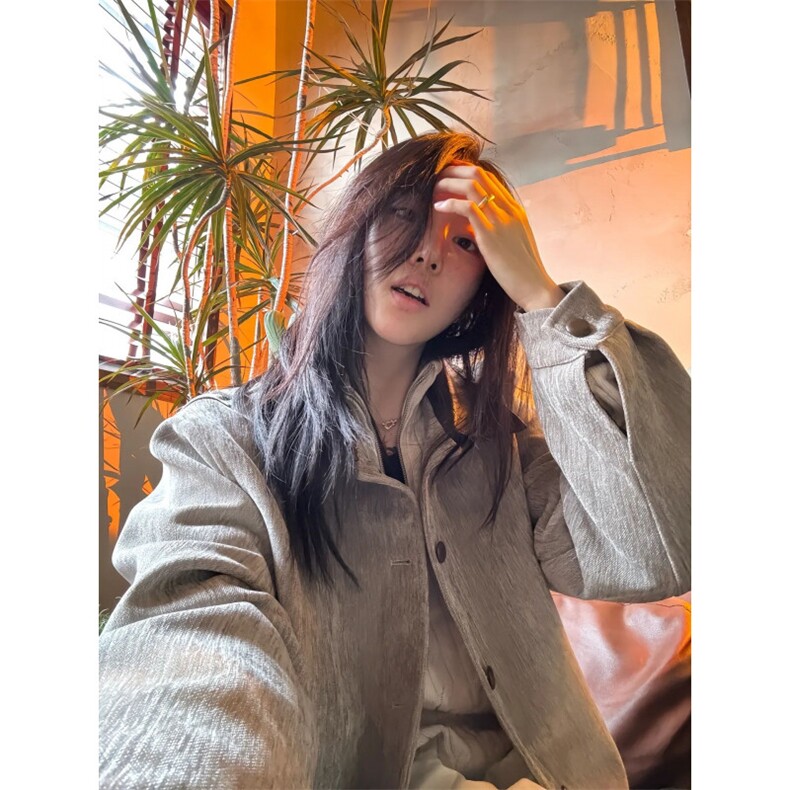 现货自制卡其棕皮领雪尼尔夹克宫廷味,男装夹克,星座910A