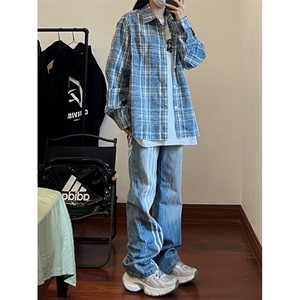 有货cleanfit蓝格子衬衫设计感高级长袖衬衣美式复古CS691LL-P50图片