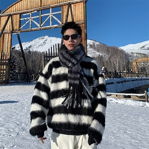网图 现货 水豹毛条纹情侣毛衣宽松针织衫圆领长袖上衣B29-P53图片