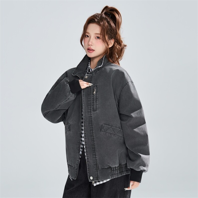 复古做旧立领夹克女春季宽松休闲工装风百搭外套XZ309JK8009P95,男装夹克,星座309（原A406）
