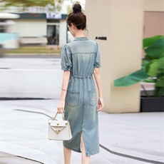 新中式G风牛仔连衣裙女2026夏季款时尚洋气薄款收腰显瘦短袖裙子，女装连衣裙，意芙