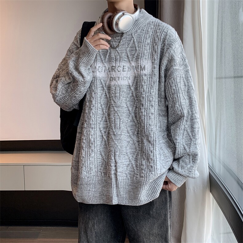 秋冬季新款圆领毛衣潮牌宽松休闲百搭慵懒风打底针织衫,男装T恤,星座410-7