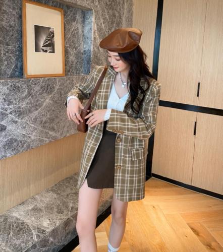 香丽迪格子西装外套女2021年韩版宽松洋气双排扣小西装,女装西装,香丽迪1