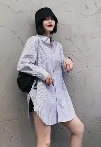 SGH2090洋气立领后开叉条纹衬衫,女装衬衫,L·H·X
