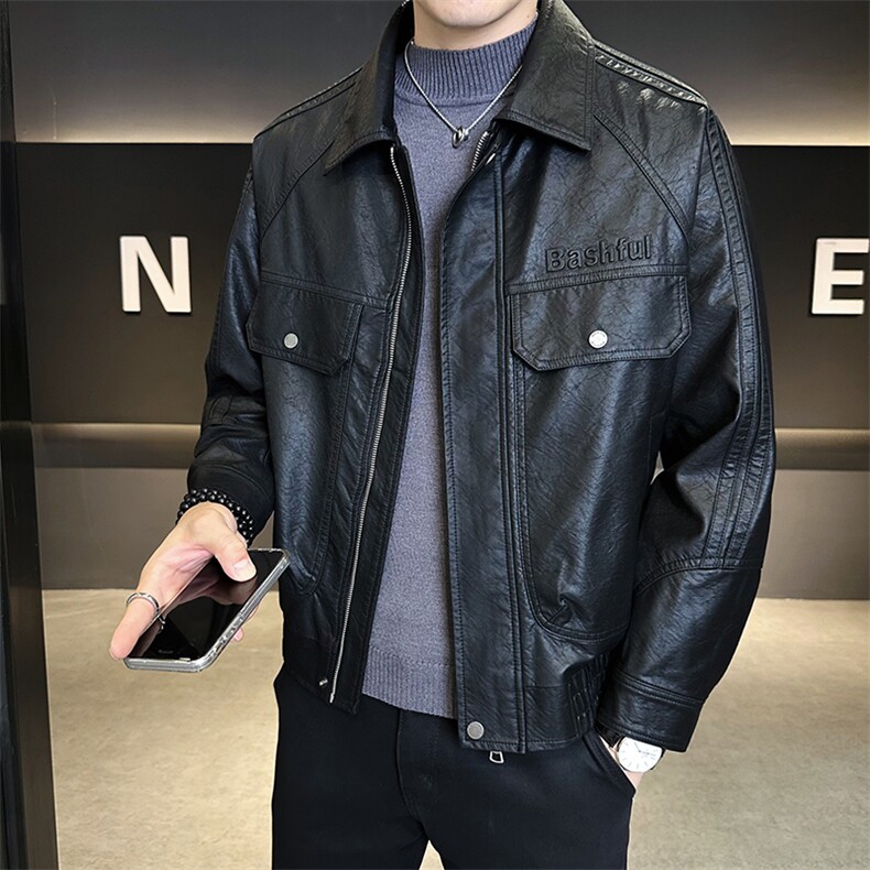 店主风男皮衣外套时尚翻领上衣2025秋款男装夹克B317/6825/P155,男装皮衣,电商B317