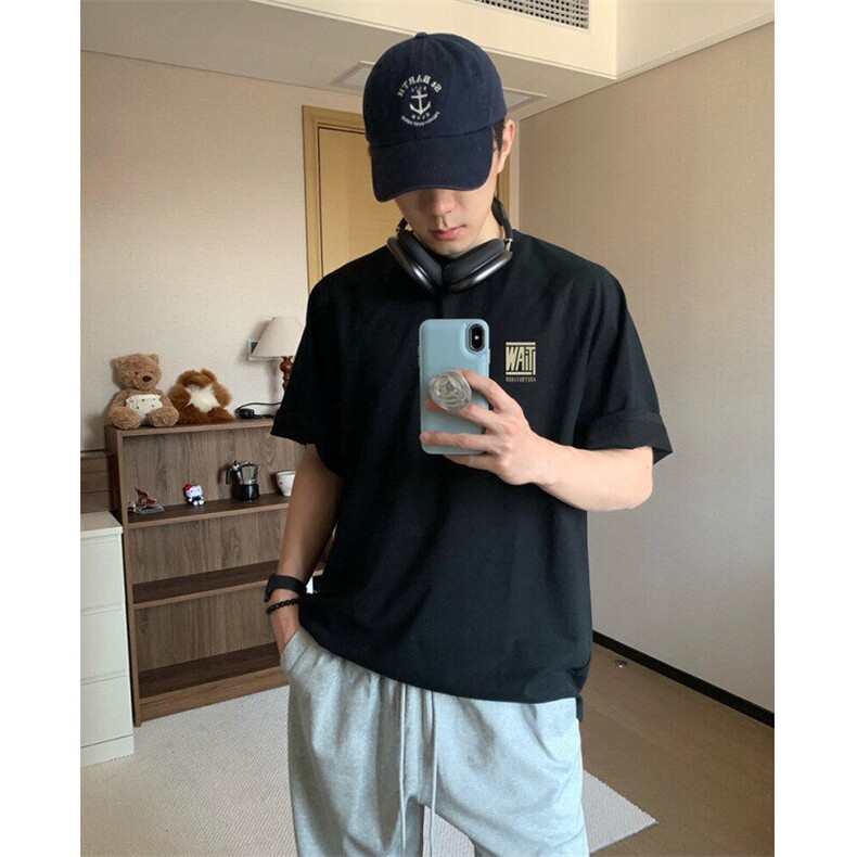 抖音得物品质夏季美式高街220克宽松纯棉潮牌印花短袖T恤MT30特15,男装T恤,电商A486-1