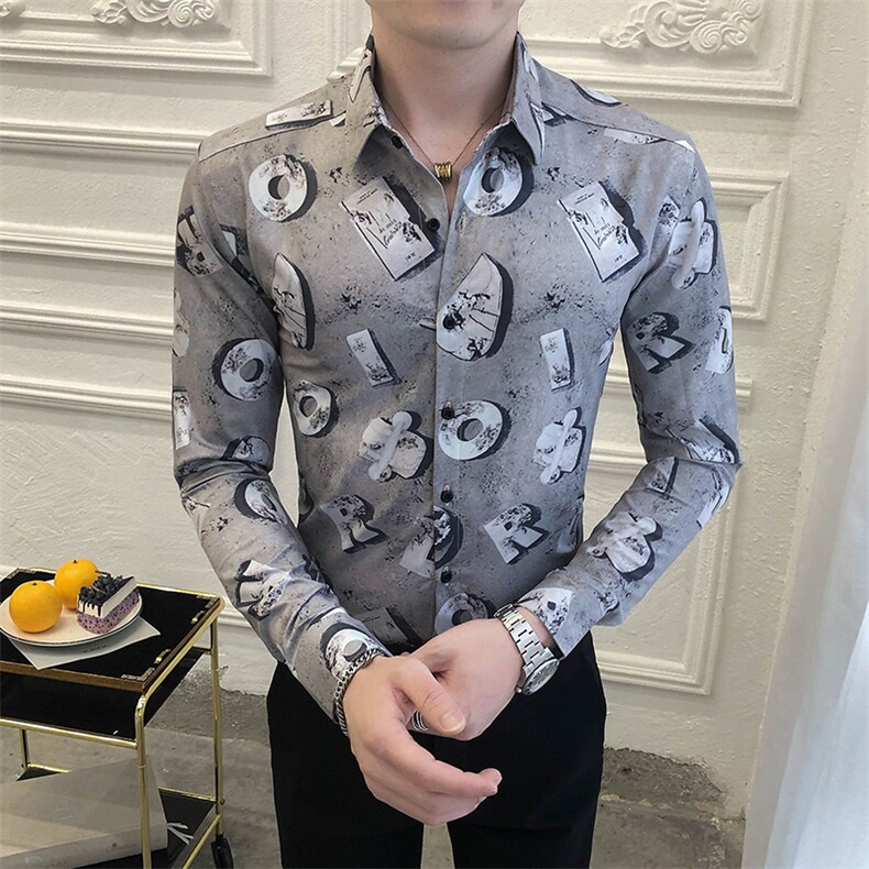 312A-5-290-P55长袖高级感秋季休闲英伦发型师韩版纯色男士衬衣,男装衬衫,星座312A-5