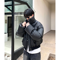 网图冬季立领PU皮棉服男美式复古宽松加厚面包服外套-A2355TP78，男装棉衣，电商B241