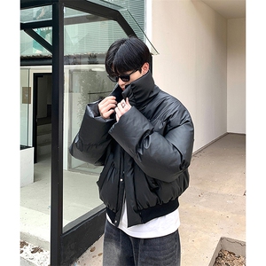 网图 冬季立领PU皮棉服男美式复古宽松加厚面包服外套-A2355TP78图片