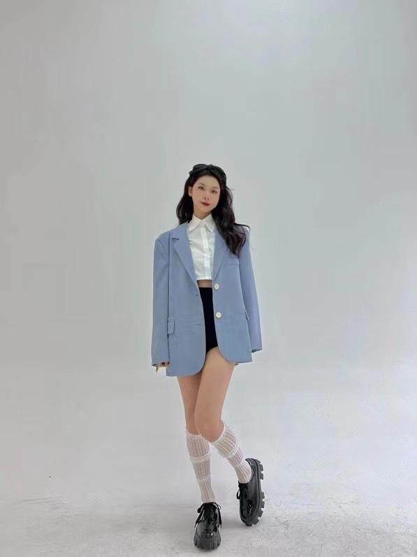 蓝紫色男友风oversize男友风西装，女装西装，HE