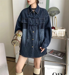 爱美欧现货 加绒牛仔排扣衬衣图片