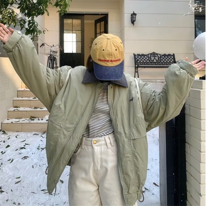 复古棉服女2025秋冬新款小众翻领加厚棉衣外套拼色设计感夹克,男装夹克,星座506A