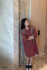 秋季披肩衬衫裙，女装衬衫，吉之红