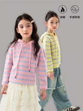 秋冬新款女童甜美连帽条纹羊毛针织毛衣宝宝打底帽衫羊绒外穿上衣，童装儿童羊毛衫，初丹羊绒童装