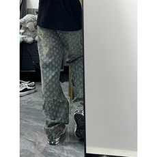 蓝色提花满印牛仔裤男夏季小众直筒裤美式高街vibe裤子G63，男装牛仔裤，星座1116A（原606A-3）