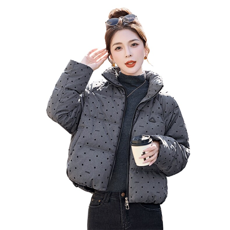 冬装新款时尚波点休闲加厚面包服90白鸭绒短款羽绒服,女装羽绒服,姿衣坊