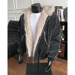 美式复古座山雕连帽棉服加厚保暖夹克宽松外套XZ514-2-25104-P128图片