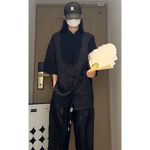 新中式盘扣夏季复古大码休闲男半袖短袖衬衫DC2181-P37【特价】图片