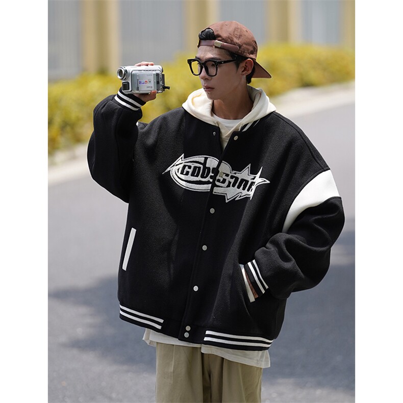 EQ109毛巾绣呢料外套男2024新款秋装新款cityboy棒球服宽松P118,男装夹克,电商C306-1