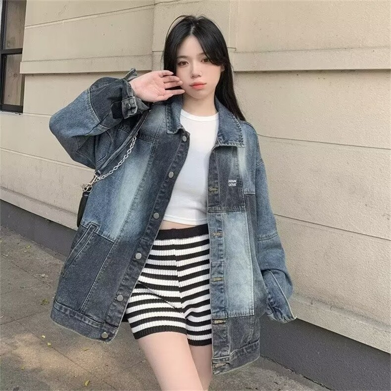 春秋新款日系复古水洗拼接设计感牛仔外套男美式潮牌JK1213-P55图片