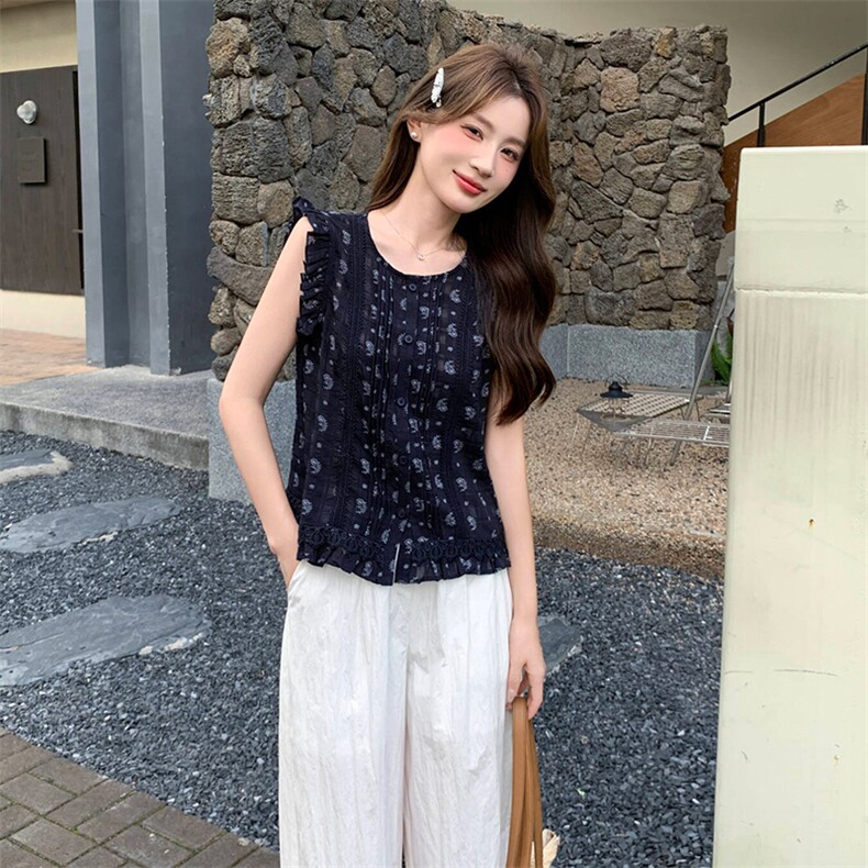 2026夏季新款韩系穿搭一整套轻熟气质无袖上衣宽腿裤两件套,女装套装/套裙,超帛