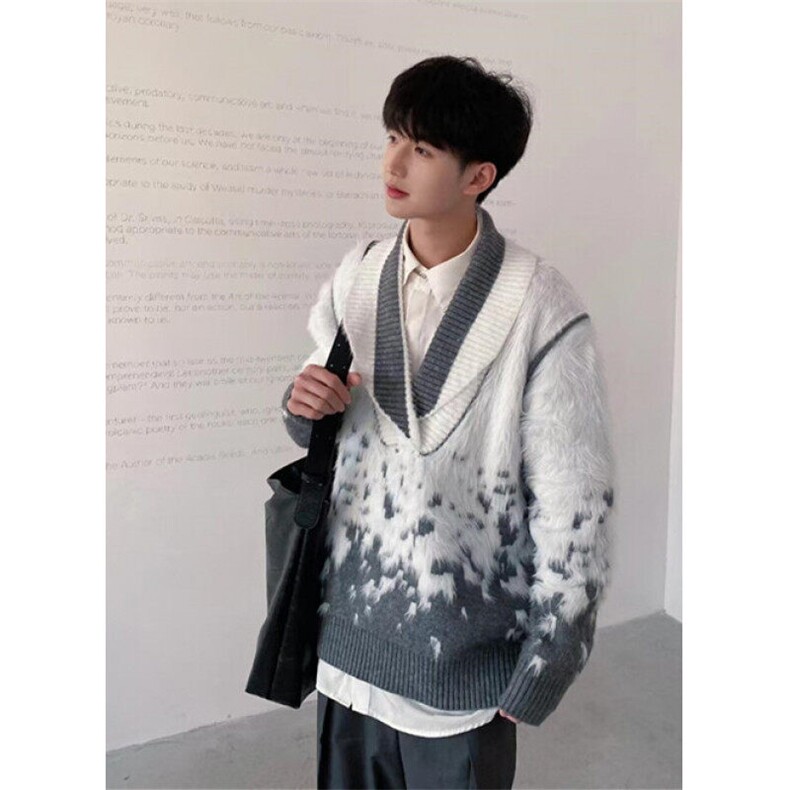 绿色圣诞V领毛衣男款冬季氛围感穿搭渐变针织衫装外套M850，男装针织衫/毛衣，星座1116A（原606A-3）