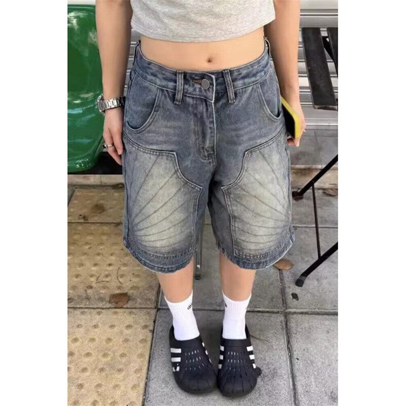 网络图美式复古水洗设计感直筒五分牛仔短裤男女做旧宽松半裤潮牌,男装牛仔裤,星座410-7