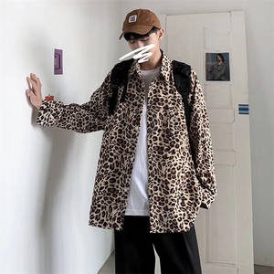 豹纹高级感衬衫男轻奢设计感盐系外套炸街痞帅长袖衬衣高街ins潮,小香风针织衫打底搭配图片