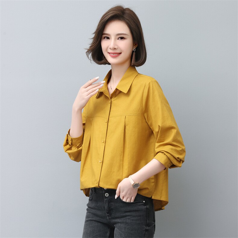 时尚宽松棉麻衬衣女长袖百搭显瘦休闲上衣新款韩版简约气质衬衫,女装衬衫,依恋蒂丝