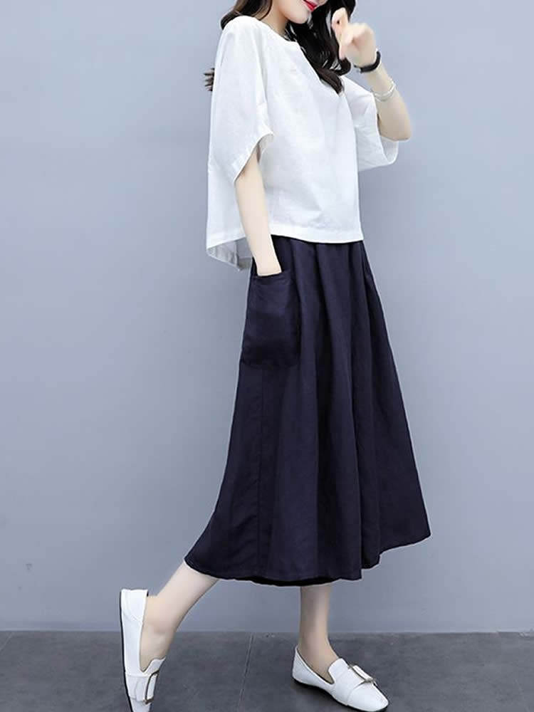（现货）棉麻时尚套装女夏季新款休闲套装洋气阔腿裙裤亚麻两件套,女装套装/套裙,韩蔻秀