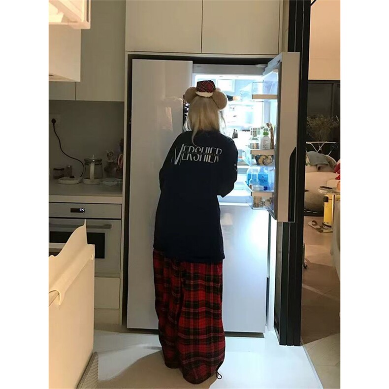 网图有货美式复古撞色格子抽绳松紧腰宽松阔腿裤男女A1324-P48,男装休闲裤,星座1505