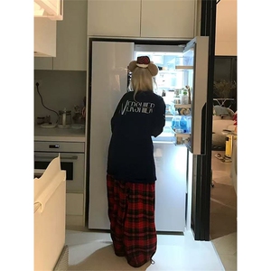 网图有货 美式复古撞色格子抽绳松紧腰宽松阔腿裤男女 A1324-P48图片